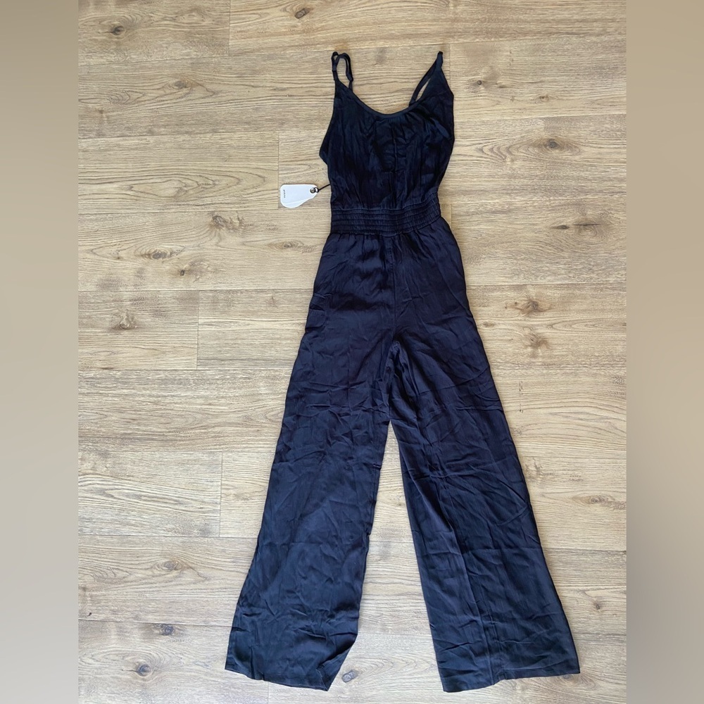 NWT Prana Fernie Wide Leg Black Beachy Crepey Cover Up Jumpsuit Womens Size S - Picture 6 of 13